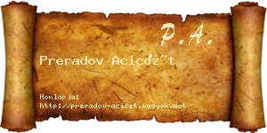 Preradov Acicét névjegykártya